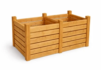 Masivní dvoukomorový kompostér z modřínu 200×100×100 cm