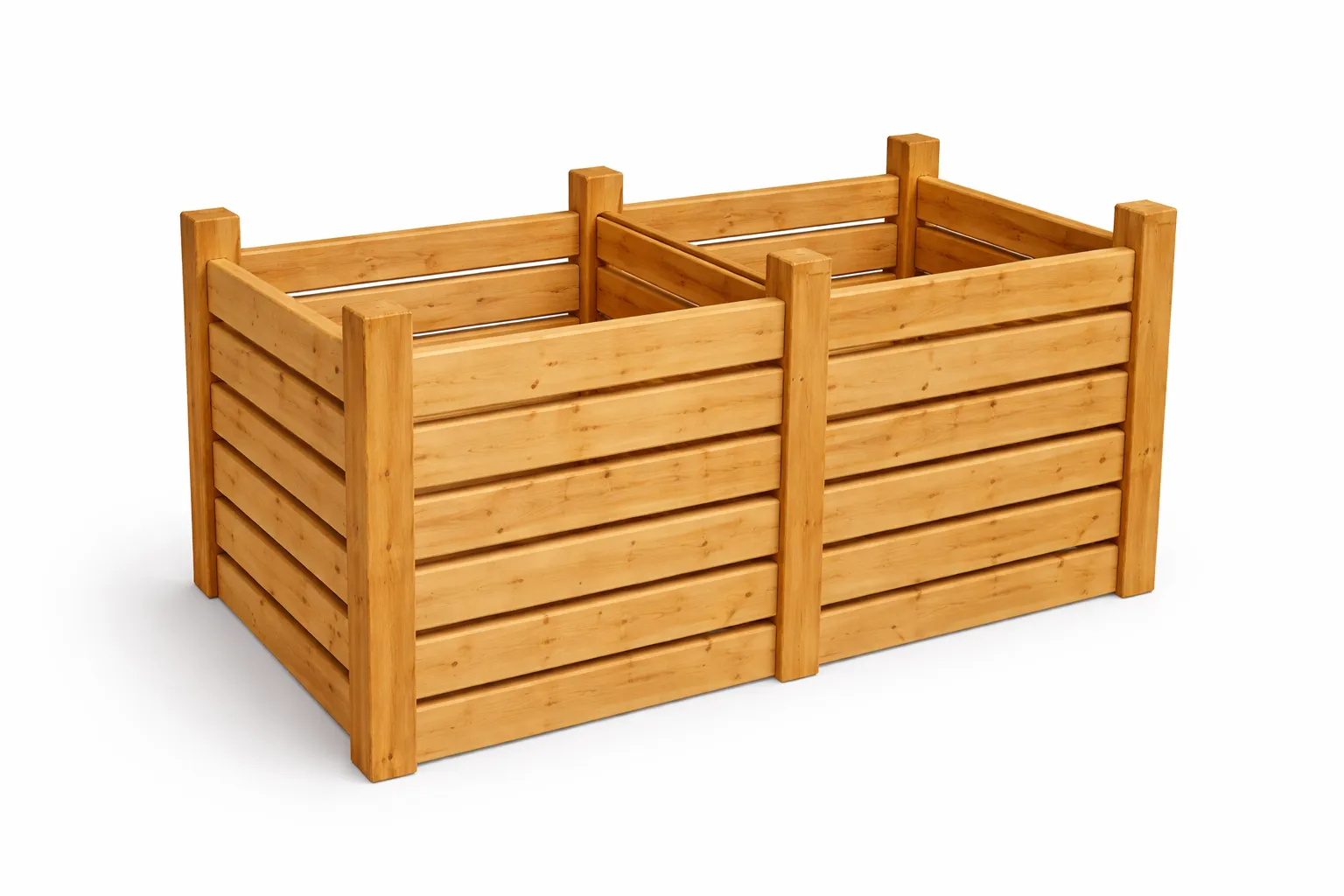 Masivní dvoukomorový kompostér z modřínu 200×100×100 cm