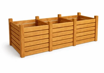 Masivní tříkomorový kompostér z modřínu 300×100×100 cm