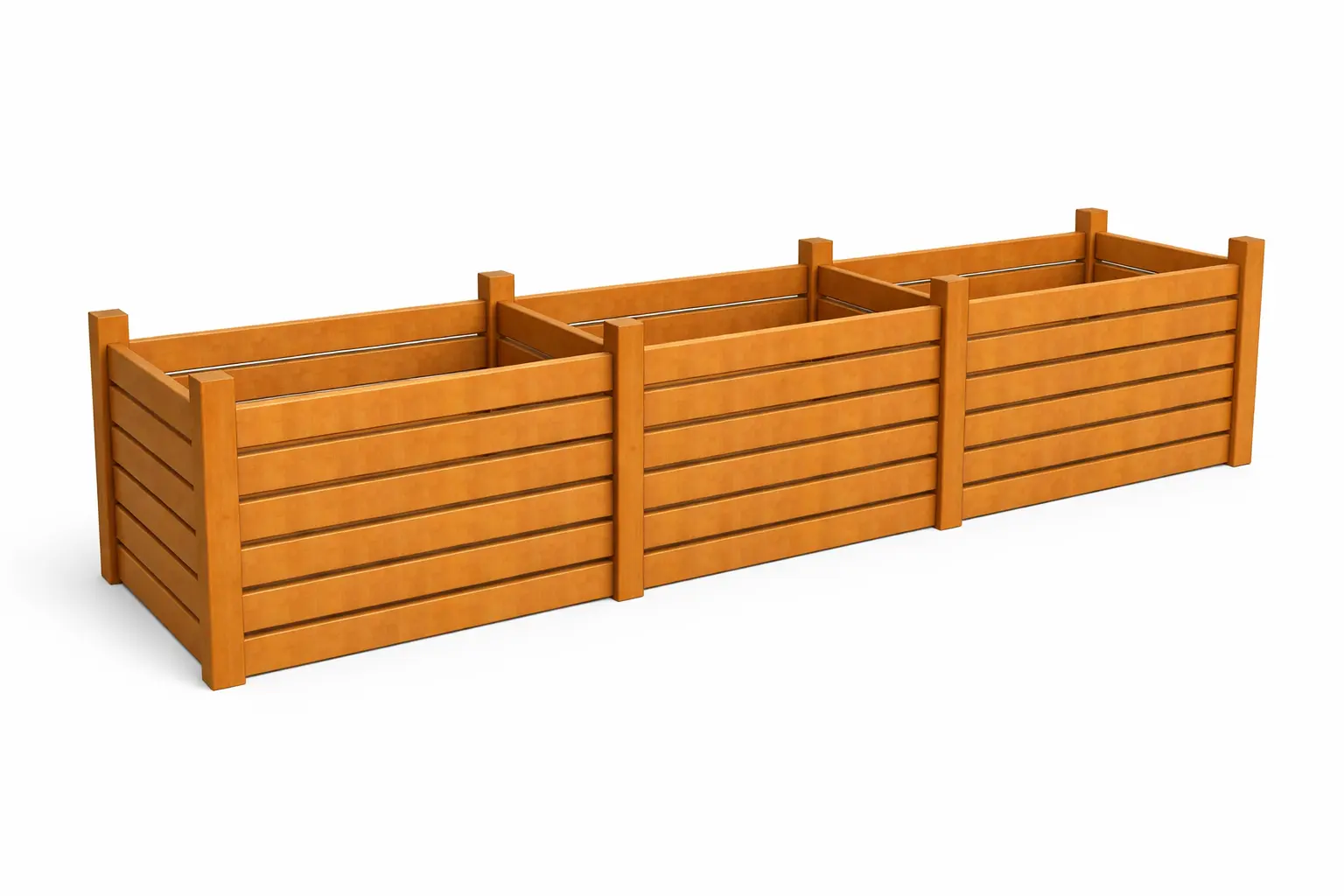 Masivní tříkomorový kompostér z modřínu 450×100×100 cm
